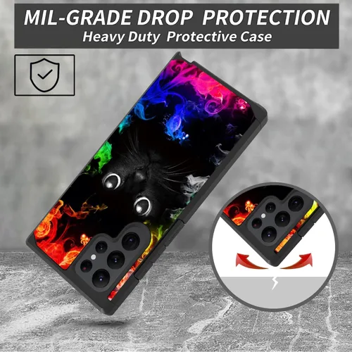 Vista 2 de Funda para Galaxy S22 Ultra, resistente 2 en 1 de doble capa híbrida de policarbonato duro y silicona suave a prueba de golpes, funda de protección