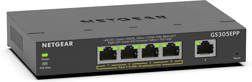 Vista 14 de NETGEAR Switch PoE Gigabit Ethernet Easy Smart Managed Essentials de 5 puertos (GS305EP) - con 4 x PoE+ @ 63W, para montaje en escritorio o en pared