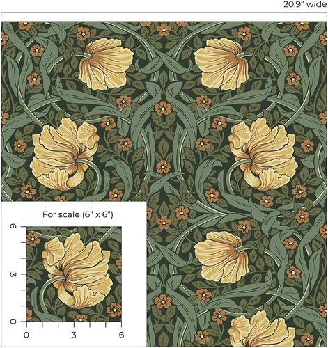Vista 7 de NextWall Pimpernel Garden - Papel tapiz vintage para despegar y pegar (verde prado y ámbar)