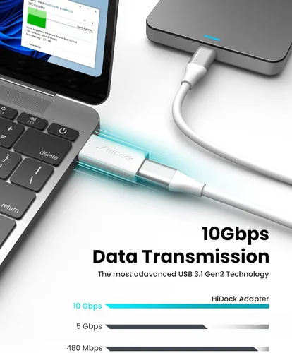 Vista 2 de HiDock Adaptador USB a USB C, USB 3.2 y 10 Gbps, USB C hembra a USB macho compatible con iPhone, computadora portátil, sincronización de datos
