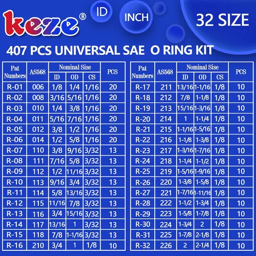 Vista 3 de KEZE - Juego de 826 piezas de juntas tóricas universales SAE y métricas, surtido de 32 tamaños métricos y en pulgadas en 2 cajas con juego de 4