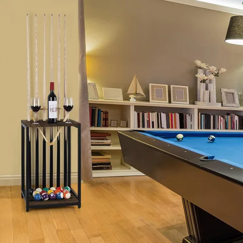 Vista 6 de Soporte para palos de billar de madera, soporte para palos de billar con Marrón oscuro