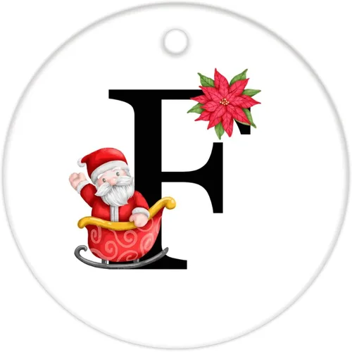 Vista 4 de Letras inglesas F Santa Claus con inicial, adorno de Navidad con diseño de bola de Navidad 2022, adorno de cerámica de 3 pulgadas, adornos colgantes