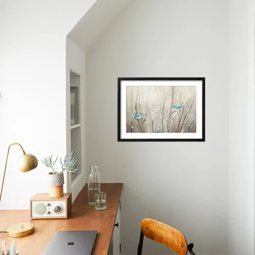 Vista 3 de ART.COM Lienzo enmarcado para pared, cuerda neutra de pájaros bonitos por Julia Purinton, decoración de animales, 18 x 12 pulgadas, marco negro