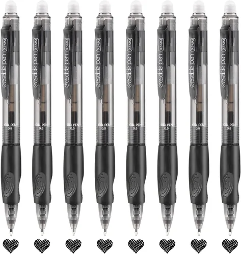 Vista 11 de USUAL Bolígrafos retráctiles borrables, 12 bolígrafos de gel borrables negros de 0.020 in, bolígrafos de gel borrables, color negro, hace que