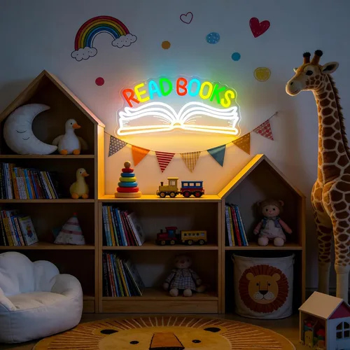 Vista 3 de Read Books - Letrero de neón para decoración de pared, libro de lectura regulable LED, letrero de luz de neón para arte, positivo, dormitorio