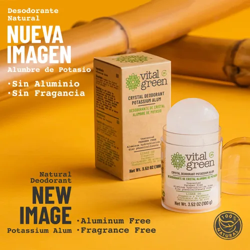 Vista 2 de Vital Green Thai Crystal Potassium Alum Desodorante – Desodorante mineral sin perfume para hombres, mujeres y atletas, 3.53 oz / 100 g (6 unidades)