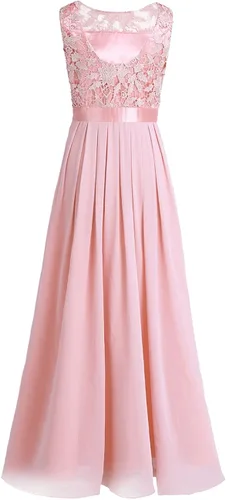 Vista 3 de FEESHOW Vestido largo de gasa con apliques de encaje floral para mujer vestido de noche de graduación