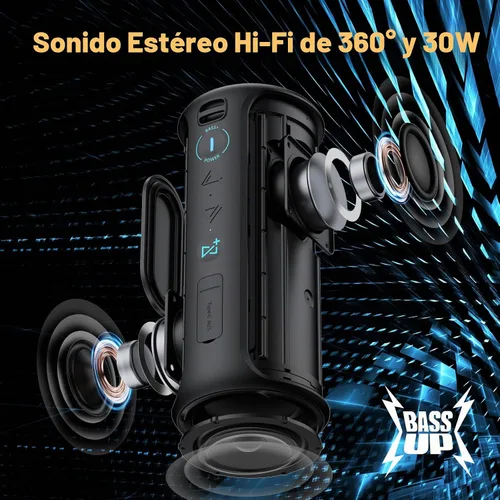 Vista 2 de [Usado] Raymate Altavoz Bluetooth, IPX7 impermeable, estéreo de 30 W con graves profundos, diente azul inalámbrico 5.3, emparejamiento TWS de rango