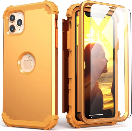 Vista 21 de IDweel Funda para iPhone 11 Pro Max con protector de pantalla de vidrio templado, híbrida 3 en 1 a prueba de golpes, delgada, resistente, cubierta