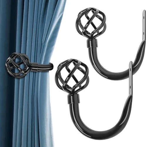 Vista 9 de HIKMLK Sujetadores de cortina de metal hechos a mano 2 piezas, Ganchos sujetadores de cortina decorativos cromados para pared, Soportes laterales