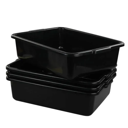 Vista 2 de Juego de 4 tinas de plástico para autobús comercial de 8 litros, sartenes rectangulares de plástico negro