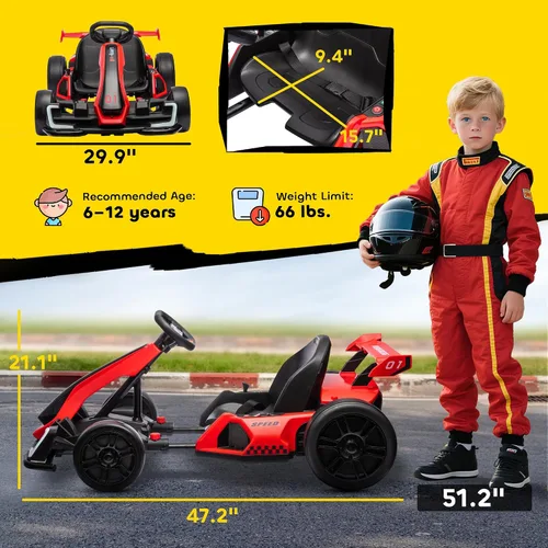 Vista 5 de Go Kart eléctrico de 24 V, 7.5 MPH con asiento ajustable y arranque lento