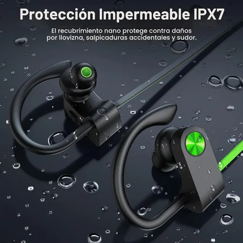 Vista 6 de Auriculares Bluetooth, Bluetooth 5.3 IPX7, impermeables, inalámbricos, deportivos, para gimnasio, 16 horas de reproducción, auriculares para correr