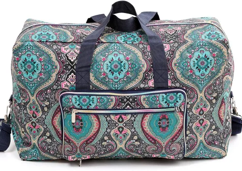 Vista 2 de Bolsa de viaje plegable grande para mujeres y niñas, bolso lindo floral, bolso de hombro semanal, para pasar la noche, bolsa de equipaje a cuadros