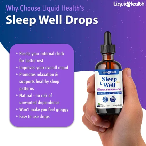 Vista 3 de LIQUIDHEALTH Sleep Well Natural Sleep Aid - Gotas de melatonina – Mejor sueño y estado de ánimo, relaja y calma la mente, duerme más rápido
