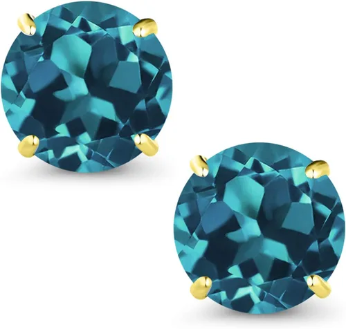 Vista 2 de Gem Stone King Aretes redondos de oro amarillo de 14 quilates con piedra natal de 0.276 in para mujer