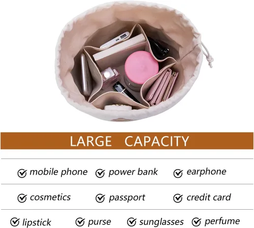 Vista 4 de Organizador de bolso alto para mujer, de lona, redondo, organizador de bolso, bolso organizador redondo para cosméticos, bolsa de maquillaje