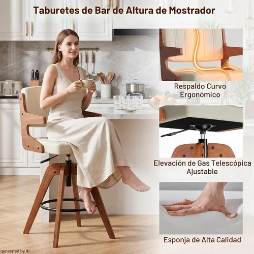 Vista 6 de Taburetes de bar de la altura del mostrador, taburetes modernos de beige (A-Beige)