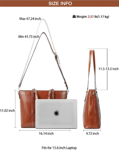 Vista 4 de BOSTANTEN Bolso de mano de cuero para mujer para laptop, bolsa al hombro de oficina, maletín vintage de 15.6 pulgadas, bolso de trabajo
