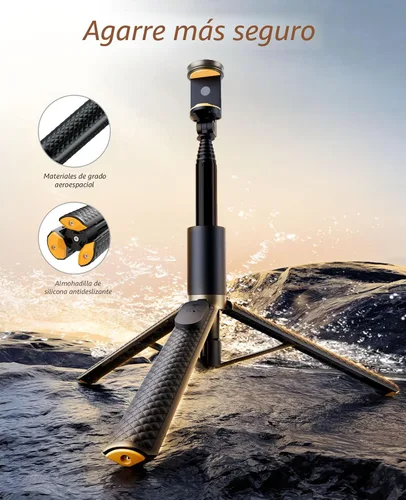 Vista 3 de Vimose Trípode para teléfono y selfie stick con control remoto, portátil, ligero para grabación de video y vlog, trípode extensible para viajes Negro