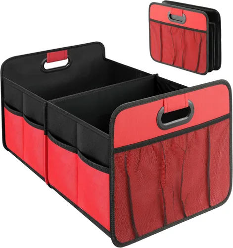 Vista 14 de YSSOA Organizador de maletero para coche/SUV/camión, caja de almacenamiento automotriz plegable de 2 compartimentos, poliéster Oxford 600D Negro