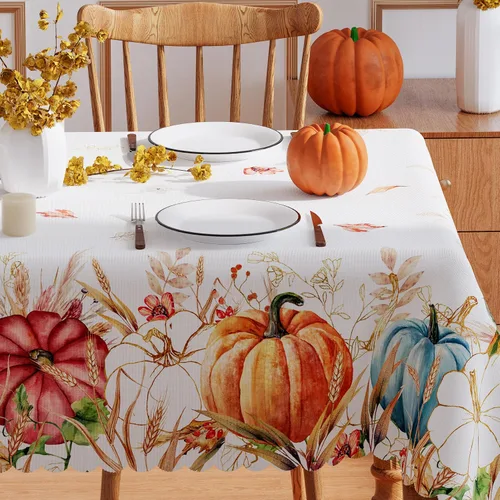 Vista 2 de Mantel rectangular de otoño de 52 x 70 pulgadas, manteles de calabaza en acuarela para decoración de otoño y Acción de Gracias para el hogar, borde