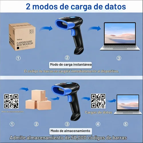 Vista 6 de Escáner de código de barras CCD inalámbrico Bluetooth 2D 1D, lector de código de barras de código QR portátil para almacén de supermercado POS