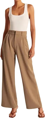Vista 2 de KUNMI Pantalones de pierna ancha para mujer, para trabajo, negocios, casual, holgados, de cintura alta, estilo palazzo