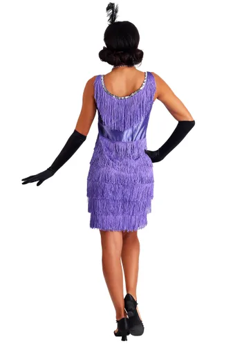 Vista 2 de Disfraz estilo flapper morado con flecos Multicolor