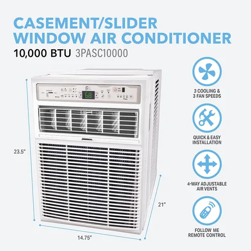Vista 3 de Perfect Aire 10,000 BTU Aire Acondicionado con panel deslizante para ventana A/C - Modelo de apertura, 10000, Gris