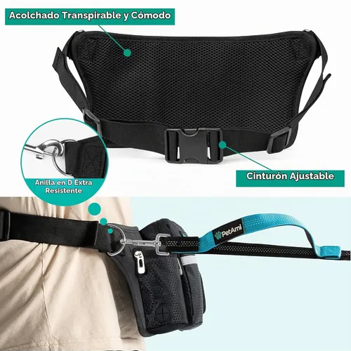 Vista 5 de PetAmi Correa de perro manos libres premium para 2 perros, correa de cinturón ajustable para caminar con perro, bolsa de accesorios de mochila