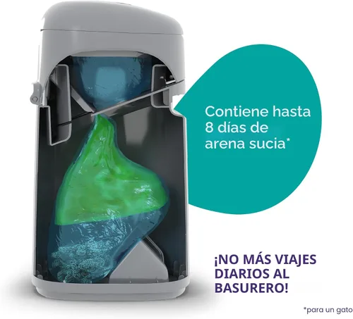 Vista 4 de Litter Genie Cubo Easy Roll con recarga fácil de enrollar, 24 bolsas 90% plástico reciclado - Diseño hermético - 8 días de arena para 1 gato