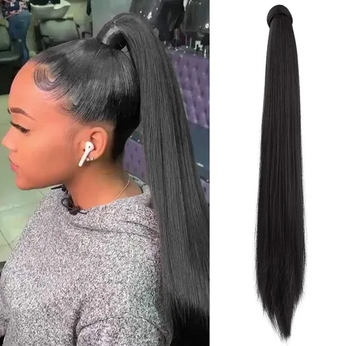 Vista 29 de SEIKEA Extensión de cola de caballo con clip alrededor del cabello lacio para mujer (12 pulgadas, negro)