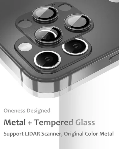 Vista 4 de Protector de lente de cámara compatible con iPhone 13 Pro / 13 Pro Max, protector de lente de cámara de vidrio templado de metal Plus, compatible
