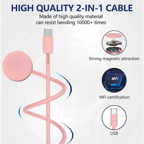 Vista 3 de Susnwere Cargador Rápido para Cargadores de Apple Watch con Bloque de Carga de 20W, USB C Magnético para Cable de Carga Rápida i-Watch para Watch