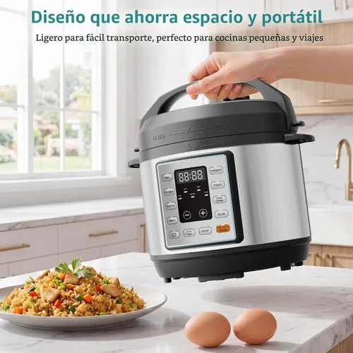 Vista 5 de OLIXIS Olla a presión eléctrica 10 en 1, olla múltiple de 3 cuartos de galón para arroz, guiso y vapor, pequeña olla programable de acero inoxidable