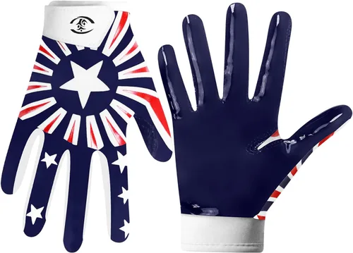 Vista 2 de Guantes de fútbol americano para niños, guantes receptores de fútbol americano juvenil, excelente agarre con silicona adhesiva, antideslizantes