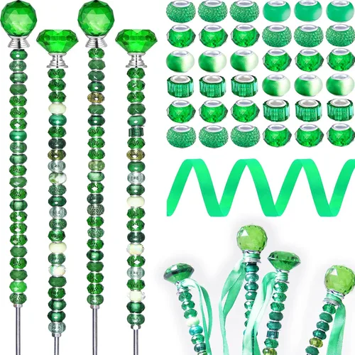 Vista 9 de 300 piezas de estacas de jardín DIY Kit de varitas de hadas de jardín, coloridas con agujero grande, perla de cristal de diamante, tapón superior