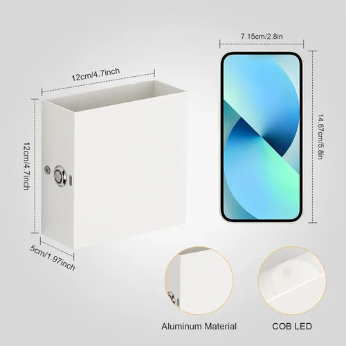 Vista 2 de Aplique de pared recargable con control táctil Lightess, luz blanca cálida Touch Dimmable Control Battery Operated Up & Down LED Light Tool-Free