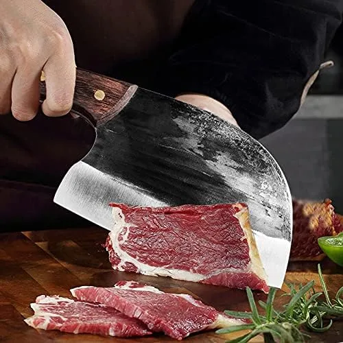 Vista 7 de Cuchillo de carne, 6 pulgadas forjado chino cuchillo de cocina cuchillo de carne 50cr15 acero inoxidable cuchillo de carnicero wengué mango