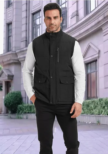 Vista 18 de XinYangNi Chaleco de invierno con forro polar para hombre, chaqueta de burbujas cálida e informal