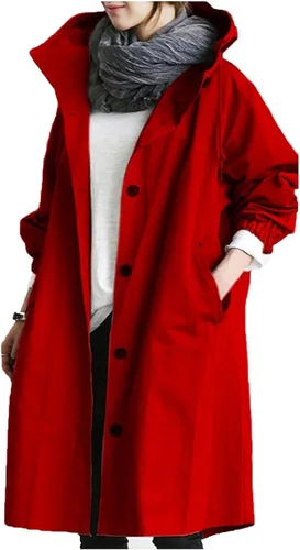 Vista 2 de COTECRAM Gabardinas para mujer, talla grande, casual, larga, para invierno, con capucha, de gran tamaño, rompevientos, ropa de abrigo