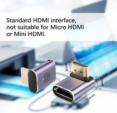 Vista 4 de Adaptador HDMI de 90 grados 8K, paquete de 2 adaptadores de ángulo recto HDMI 2.1 macho a hembra de 48 Gbps compatible con 8K @60Hz, 4K @120Hz, HDR