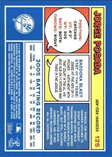Vista 2 de 2006 Bazooka Blue Fortune #125 Jorge Posada MLB Baseball Trading Card