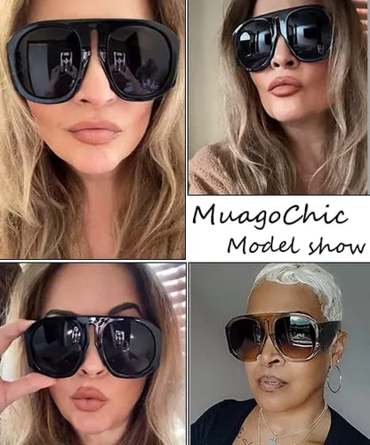 Vista 2 de MC2303 - Gafas de sol cuadradas de gran tamaño para mujer y hombre, estilo aviador, montura grande, gruesas, clásicas, para hombre