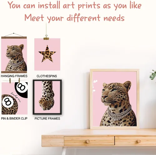 Vista 4 de NaZaUK Decoración de habitación rosa, estampado de leopardo y guepardo Y2K, póster de 8 bolas de la suerte para adolescentes, niñas, dormitorio
