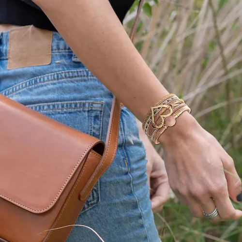 Vista 3 de Long tiantian Pulseras de cuero boho para mujer, lindas pulseras apilables de verano con corazón para mujer, regalos de moda 2024