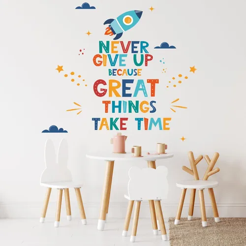 Vista 3 de Calcomanías de pared inspiradoras, calcomanías de pared extraíbles con texto motivacional con letras positivas, calcomanía de frase "Never Give Up