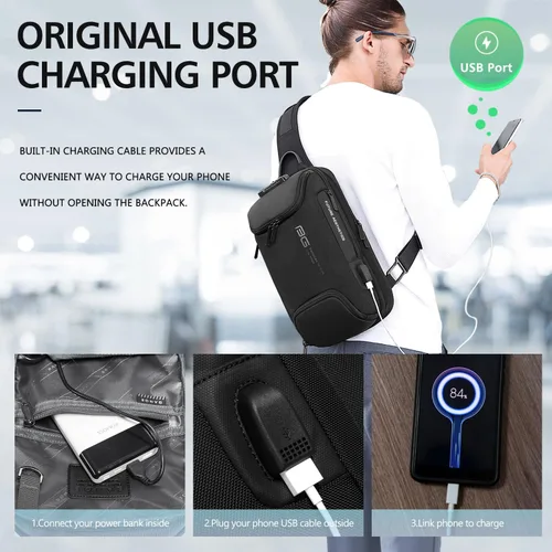 Vista 6 de Tfro & Cile Bolso bandolera para hombre, bolsos cruzados, mochilas de hombro, mochila casual, mochila de pecho negro para senderismo montar